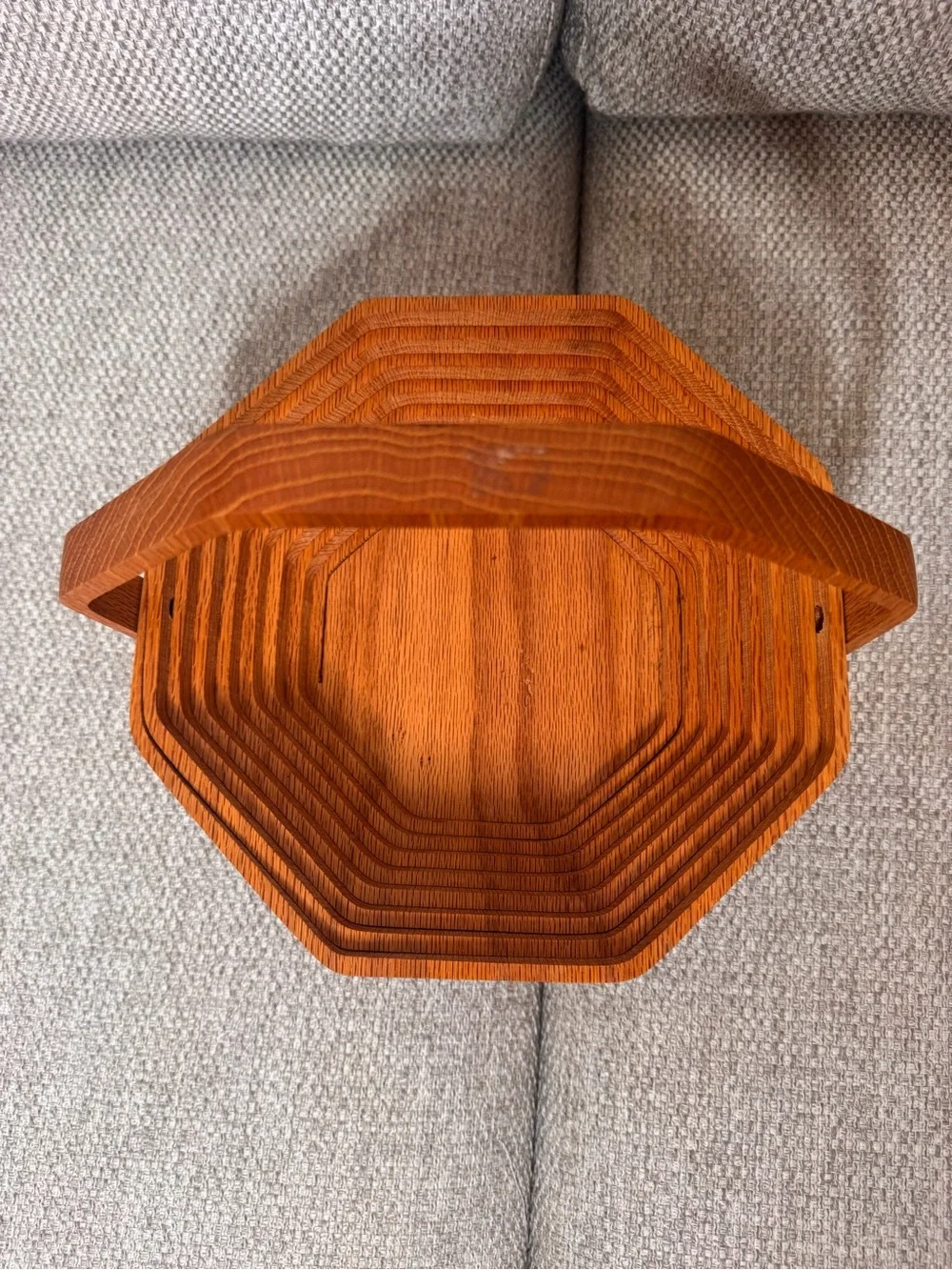 VTG Amish Folk Art Collapsible Wooden Basket Handle Rustic Signed